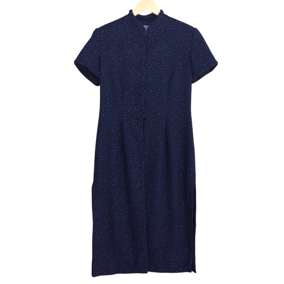 R & M Richards Vintage Navy Blue Shimmer Open Style Kimono Overcoat Dress - Picture 1 of 11